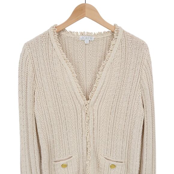 J.Crew Textured Cable-Knit Wool-Blend Lady Jacket With Fringe Bone Cream Medium - Picture 4 of 8